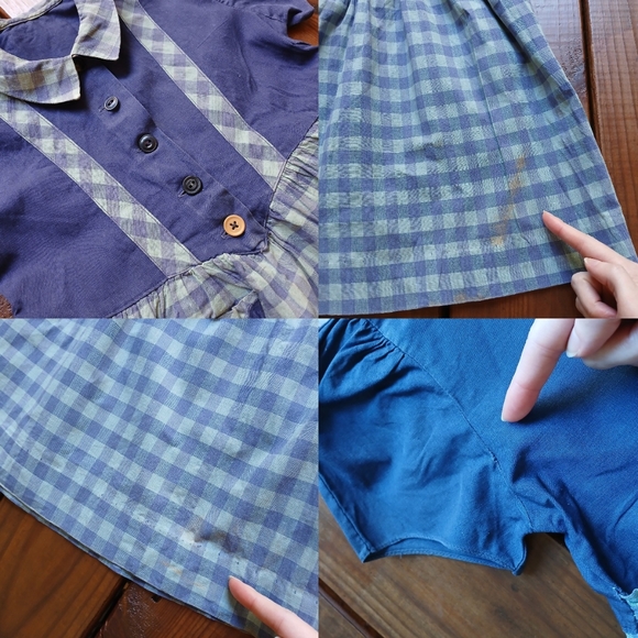 True vintage antique 1930's 30's baby toddler little girls blue plaid dress - Picture 6 of 8